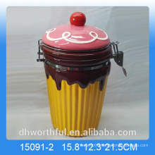 Handpainting gift icecream design ceramic sealed canister pot